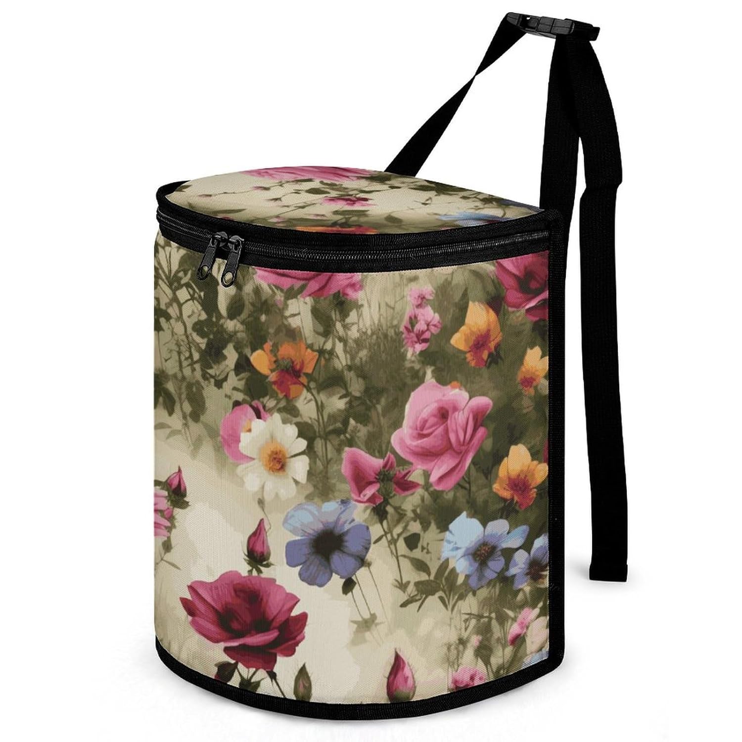 Car Trash Can Car Organizer Garden Blooming Wildflowers Printed Car Garbage Can with Lid Portable Car Bin for Cars and RVs