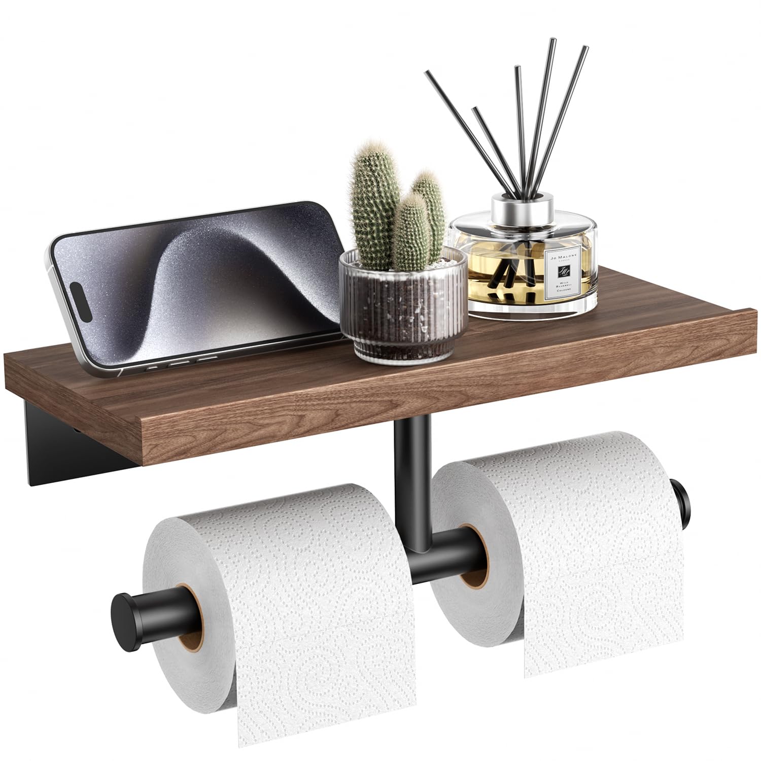 Amazon.com: Tindbea Double Toilet Paper Holder with Wood Shelf