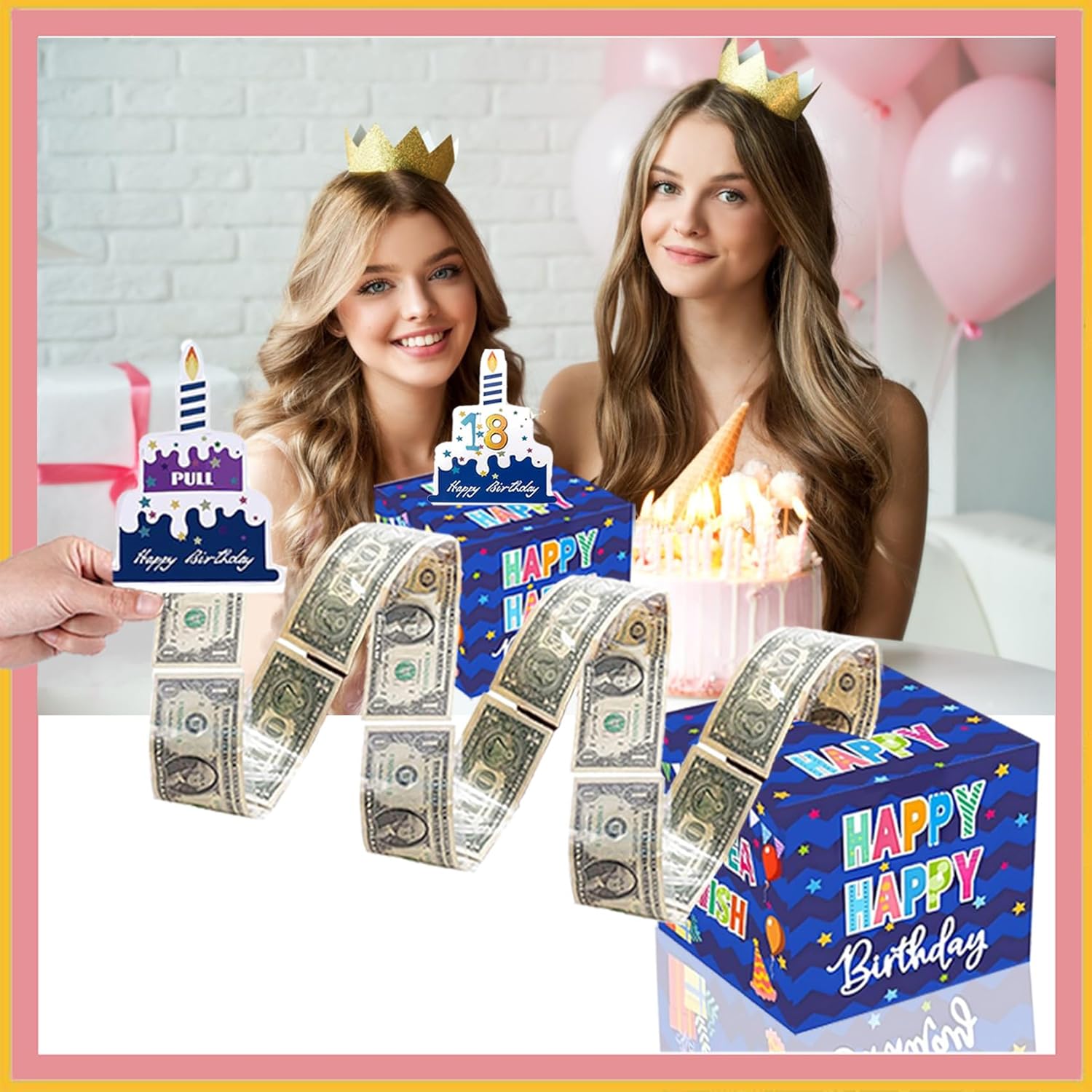 Rxwstt Birthday Box for Cash Gift, Money Roll Gift Box for Cake Pull Out Kit with Cards Money as Money Bouquet, Surprise Birthday Money Pull Box Explosion for All Age Group with Instruction Book
