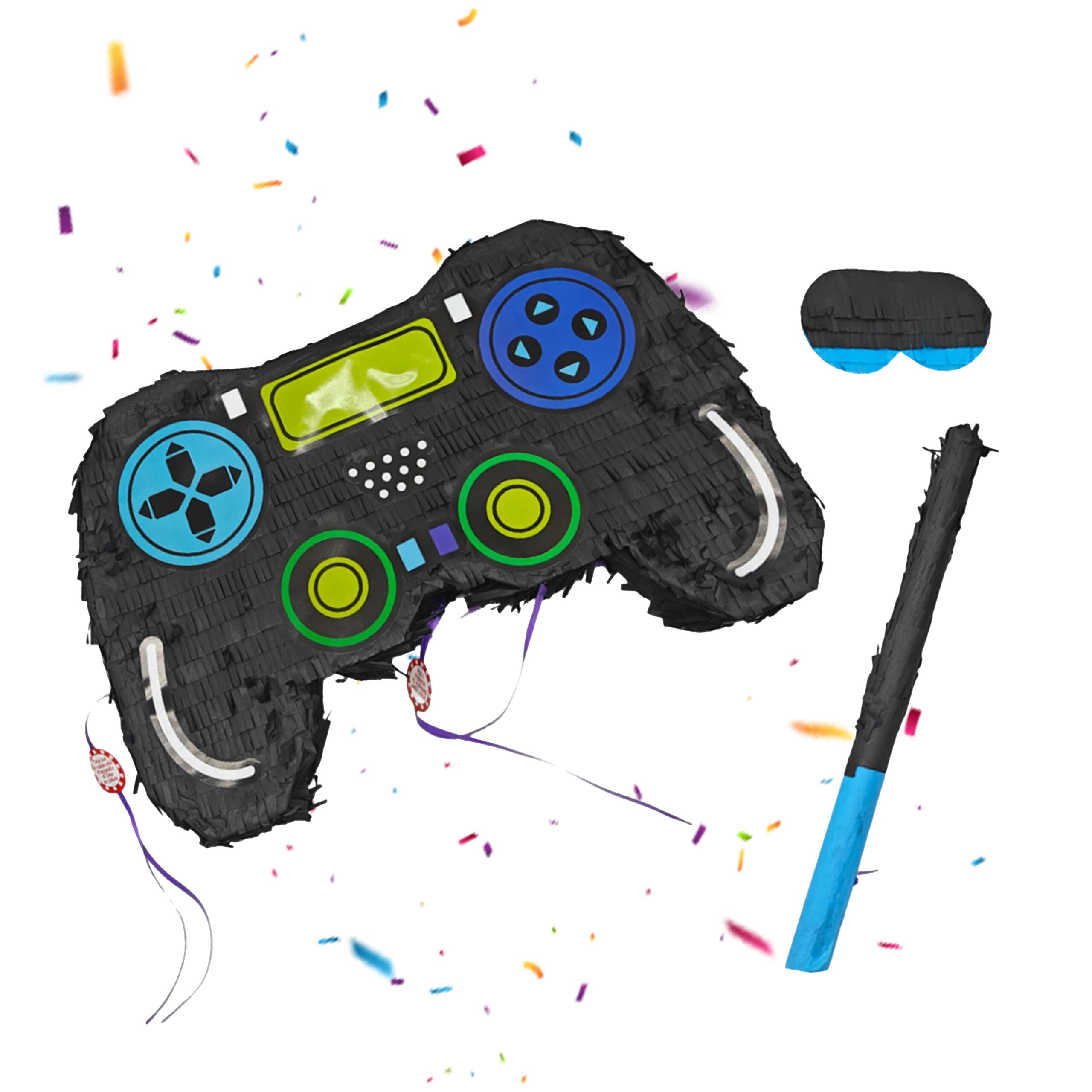 Relaxdays Gamer Piñata with Stick & Mask, Fillable Controller for Kids’ Party, 30x46x9cm, Colorful