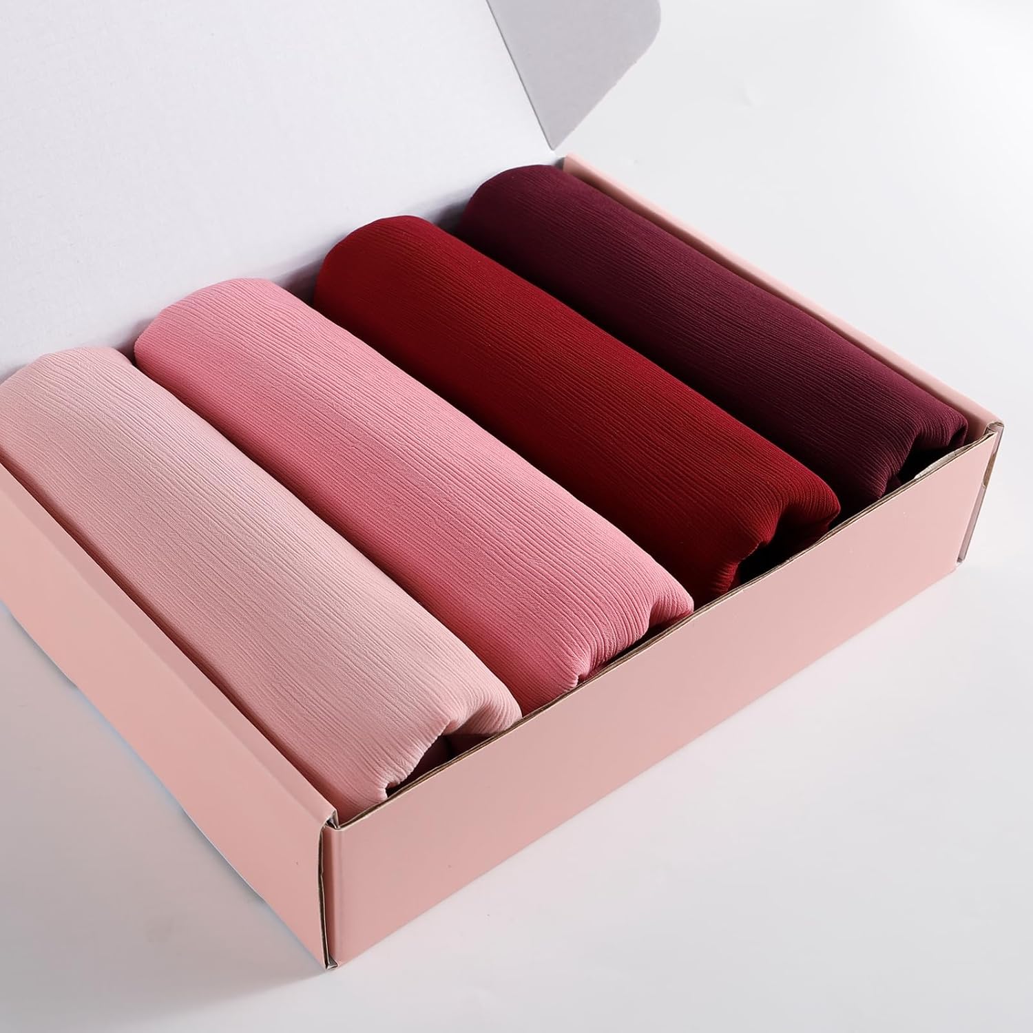 Febfim 4PCS Premium Dubai Muslim Women Chiffon Crinkle Hijab Scarf Plain Chiffon Bubble Hijab Wrap Shawl - Image 4