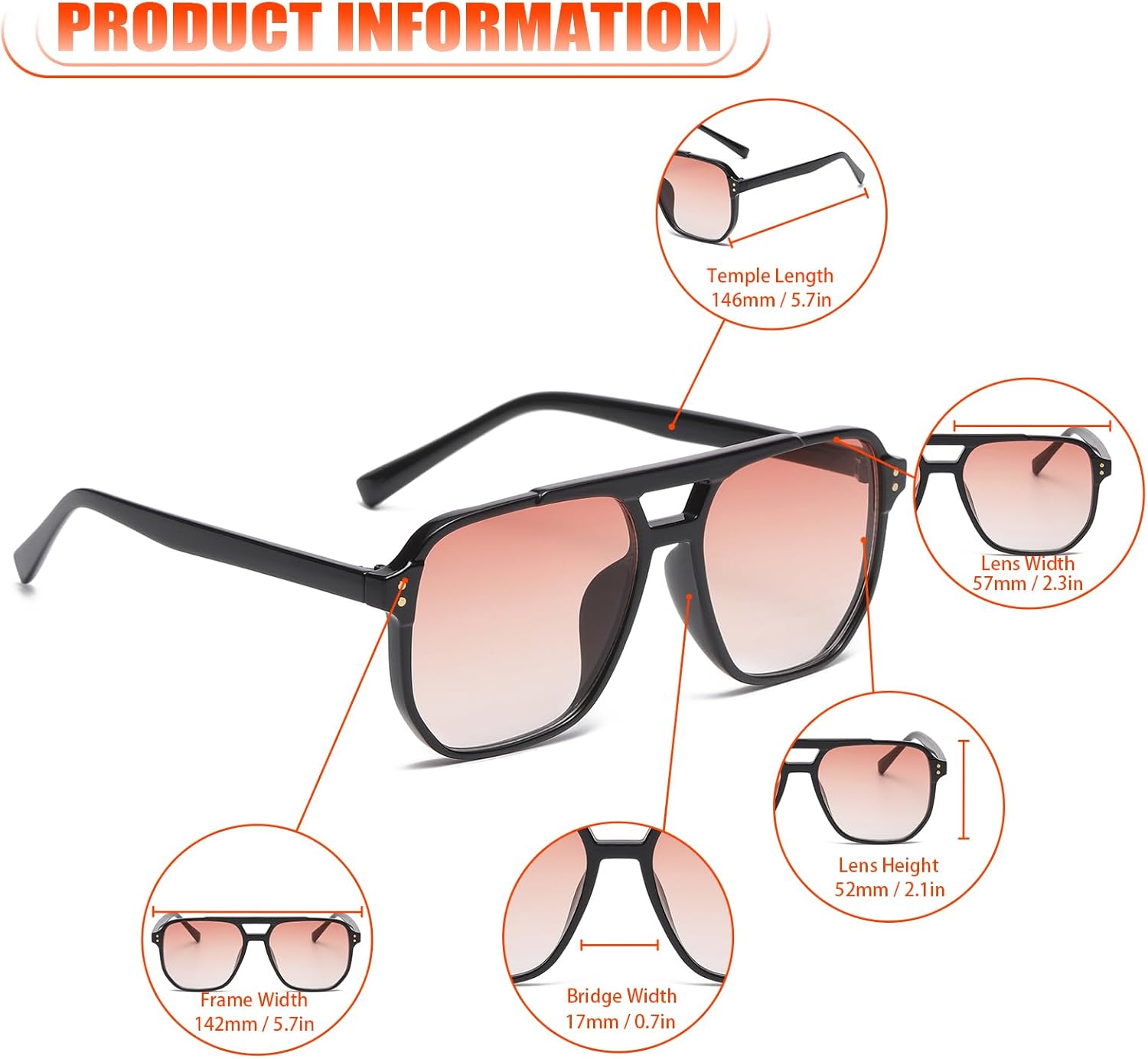 Vintage Square Sunglasses for Womes Men, Retro Aviator Sunglasses, Fashion Classic 70s Glasses - Image 5