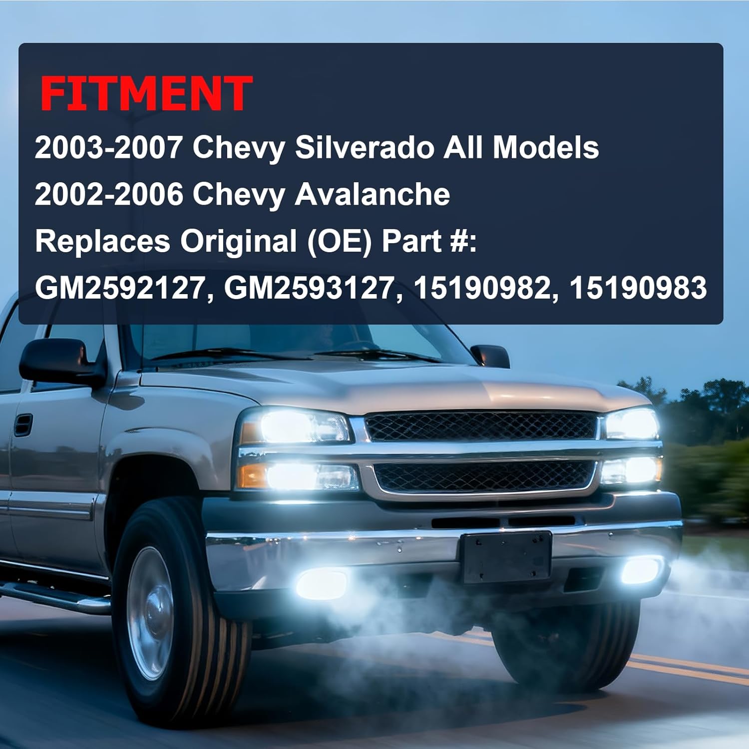 LED Fog Lights for 2003 2004 2005 2006 2007 Chevy Silverado All Models/ 2002 2003 2004 2005 2006 Chevy Avalanche, 1 Pair Front Bumper Driving Fog Lamps (LED Version)