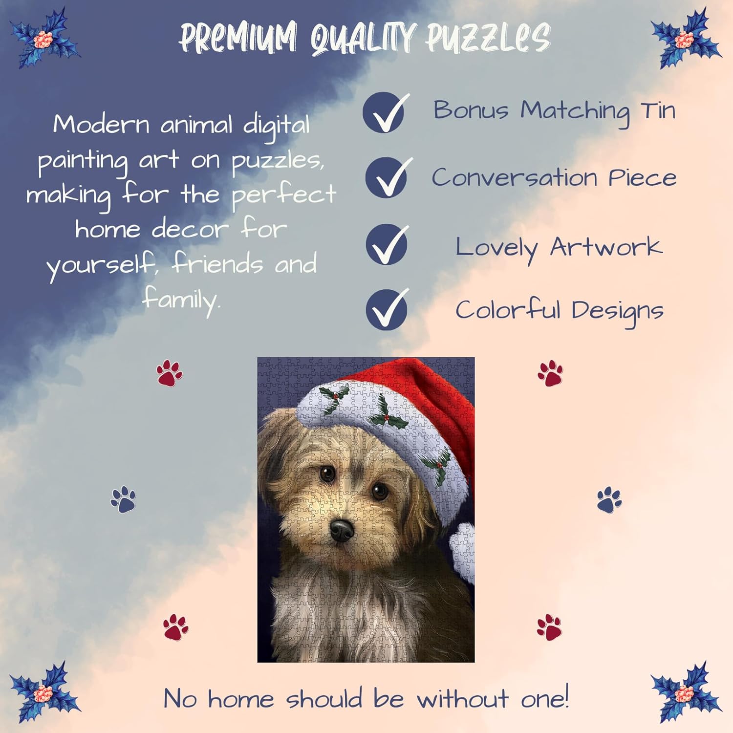 Christmas Santa Hat Yorkipoo Dog Jigsaw Puzzle for Adults - Animal Printed Interlocking Puzzle Game Artwork - Gift for Dog Lover's - 1000 Pcs 29.5"x19.7"