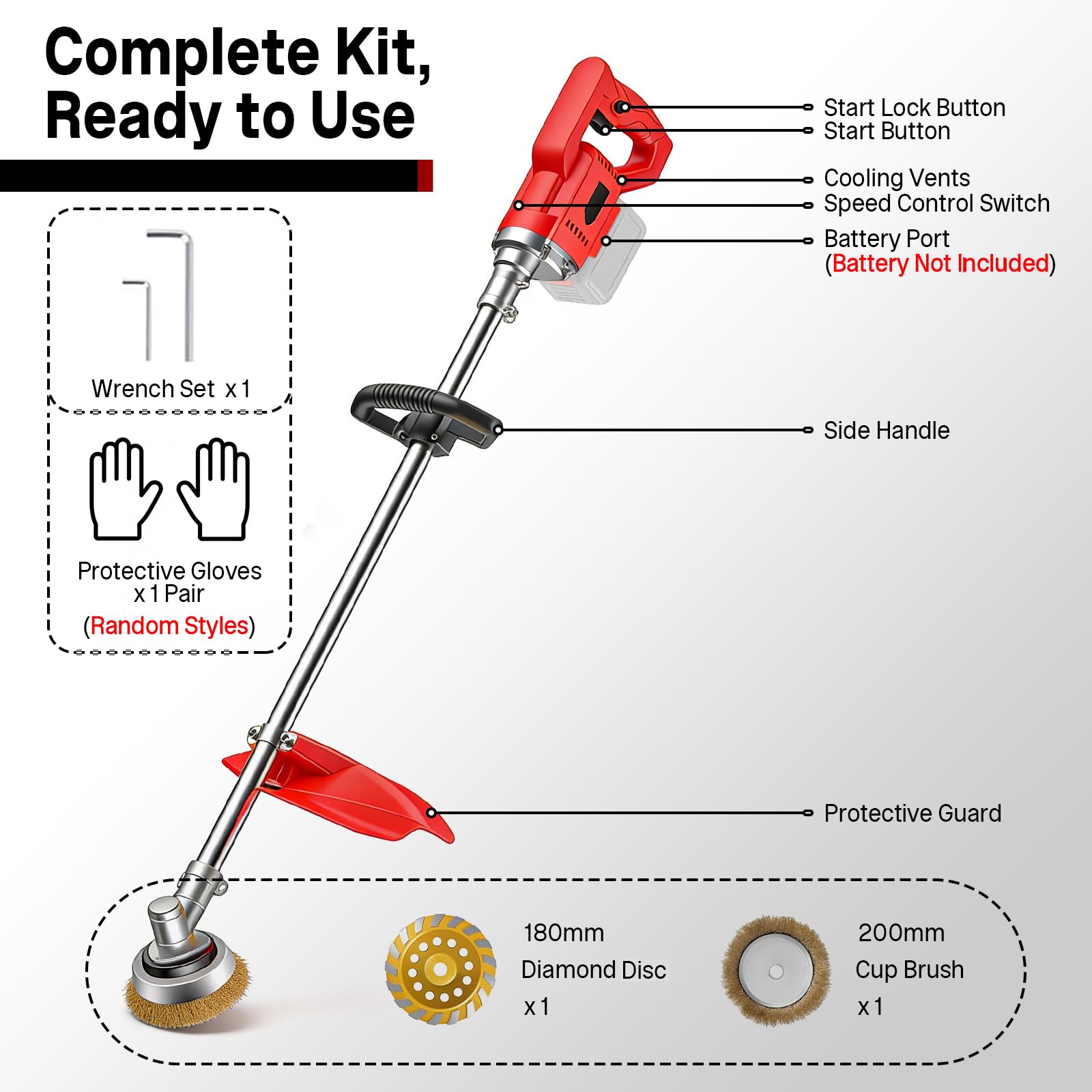 Amoladora de Hormigón Eléctrica de 1,2 M, Amoladora Batería Lijadora de Hormigón, Pulidora Suelos Eléctrica, Lijadora de Paredes y Techos con Cepillo, Compatible con Makita 21V (Sin Batería)