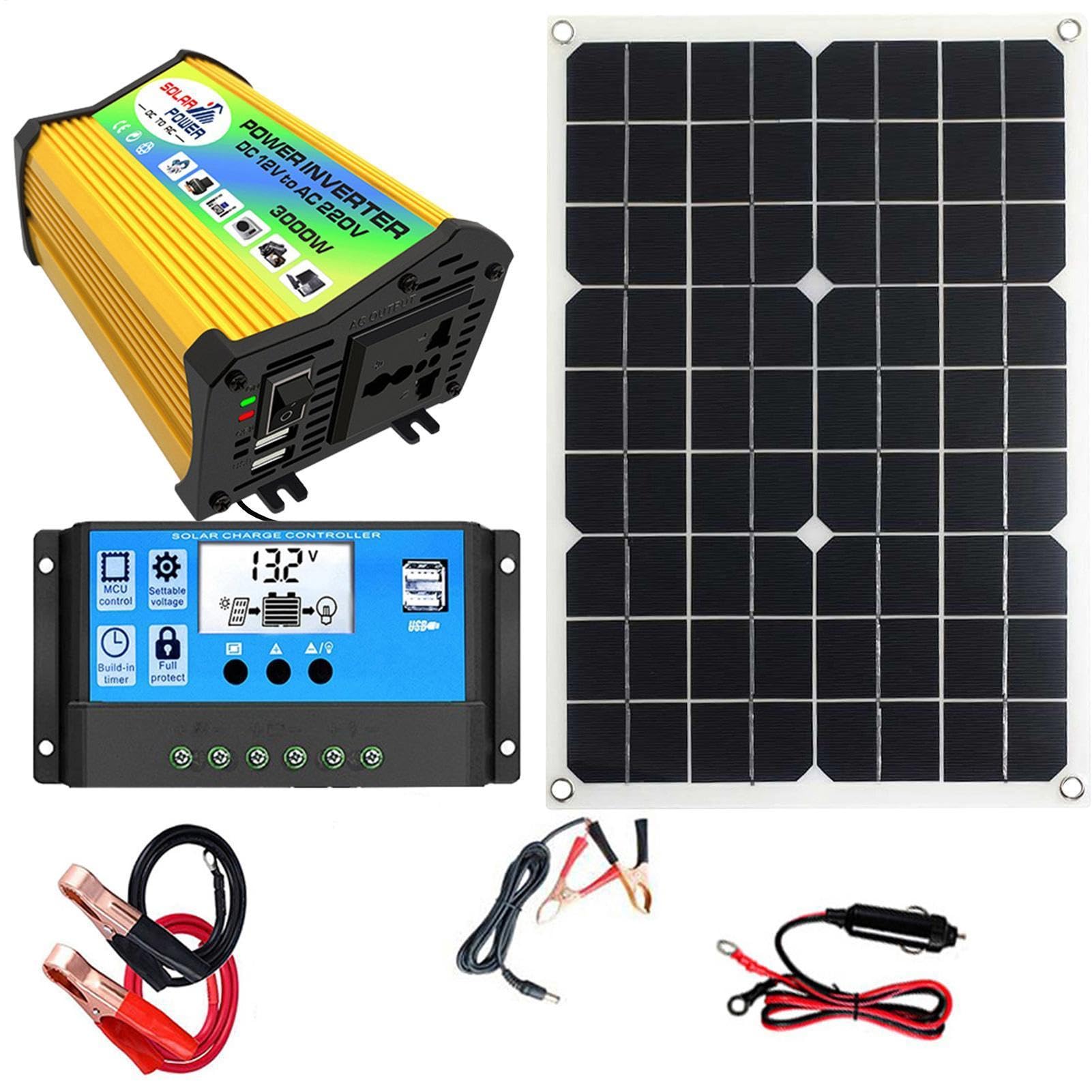 Kit pannello solare - Invertitore di alimentazione per auto da 10 | 5 V~15 V | Pannelli , per inverter combinati per camper, caricabatterie da 30 A, inverter da 3000 W, carica e scarica