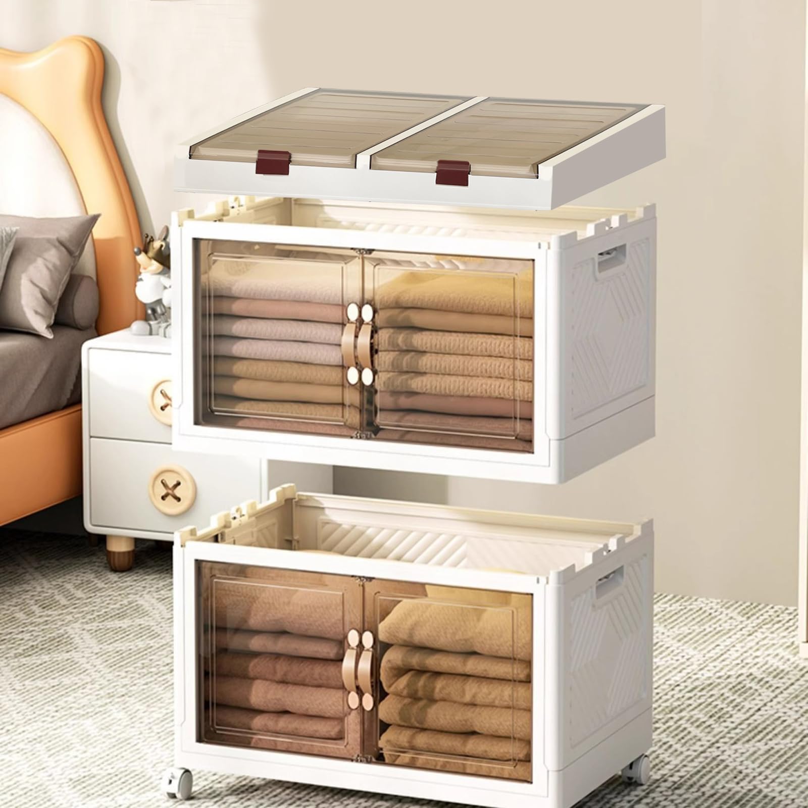 MECOLOR Bacs de rangement en plastique extra larges avec couvercle, boîte de rangement empilable à roulettes de 280 L, armoire de rangement pliable pour chambre à coucher, salon, salle de bain