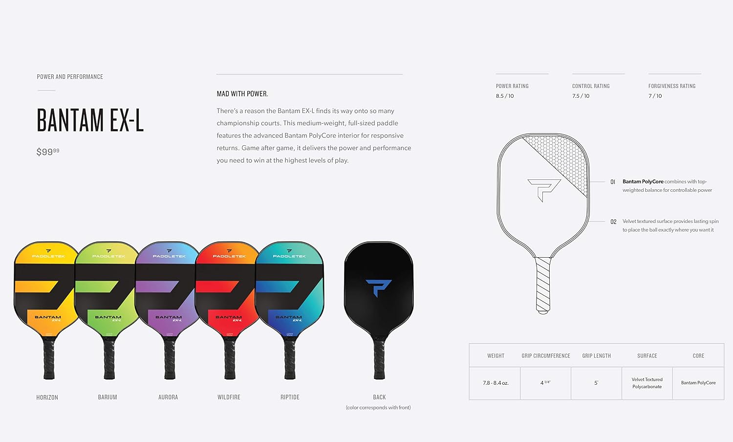 Paddletek New Era Bantam EX-L Pickleball Paddle