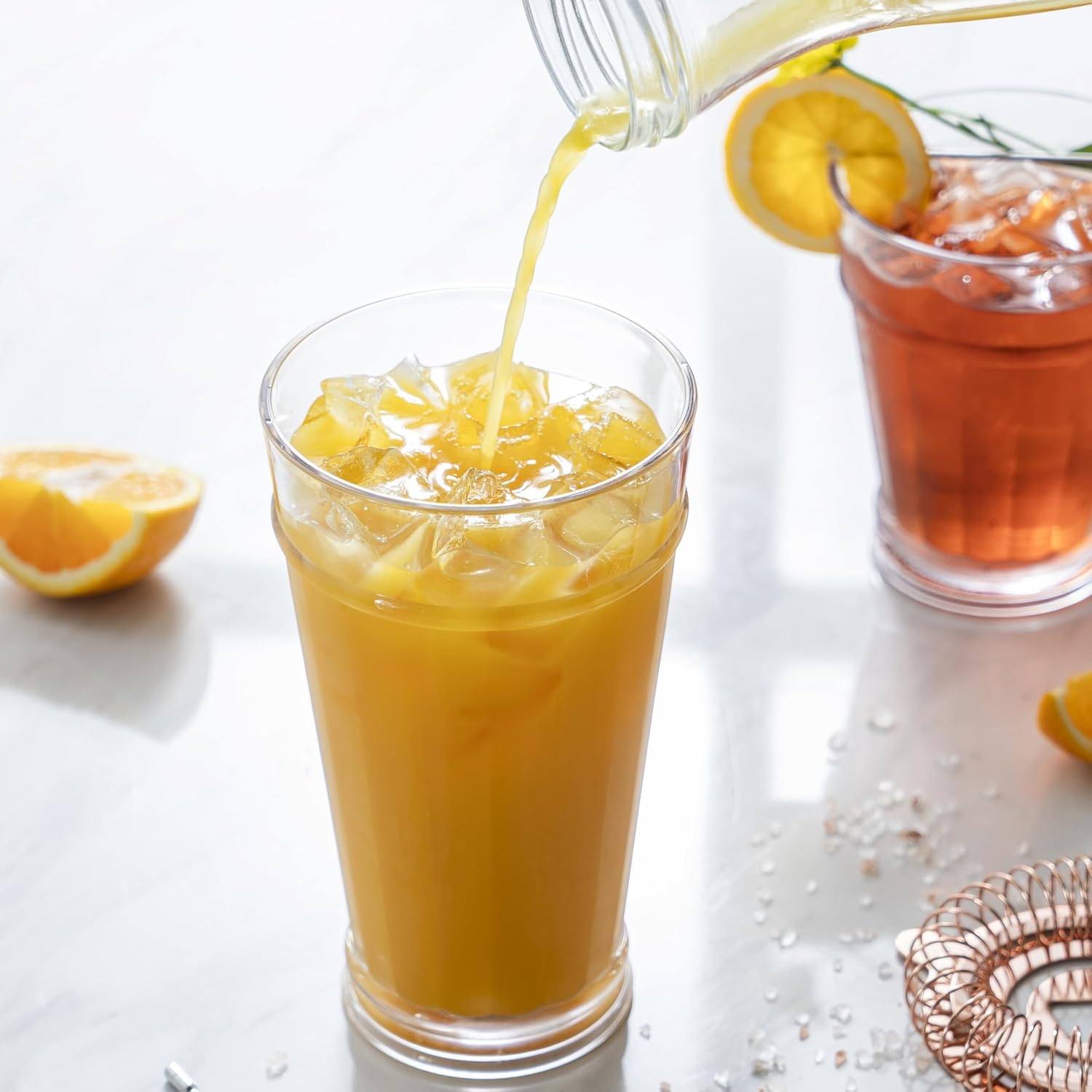 bzyoo 21oz Liberty Highball Tumbler Set – 4 Piece, BPA Free, Shatter-Proof Food Grade Plastic, Crystal Clear Durable Drinking Glasses for Cold Drinks