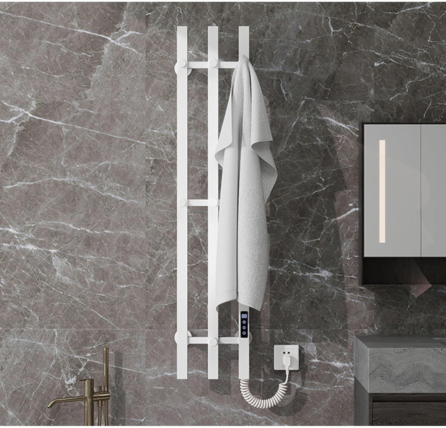 Heated Towel Racks for Bathroom, Electric Towel Warmer Rack Vertical, Stainless Steel Wall Mounted Towel Warmers with Built-in Timer,Temperature Control,24H Time Setting,White a
