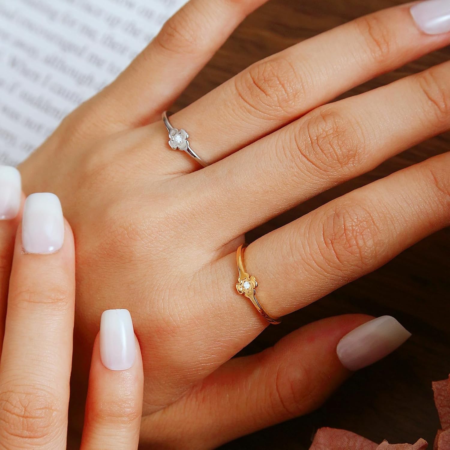 1mm Clover Rings for Women Men, 18k Gold Plated Titanium Cubic Zirconia Minimalist Fashion Dainty Ring - Image 4