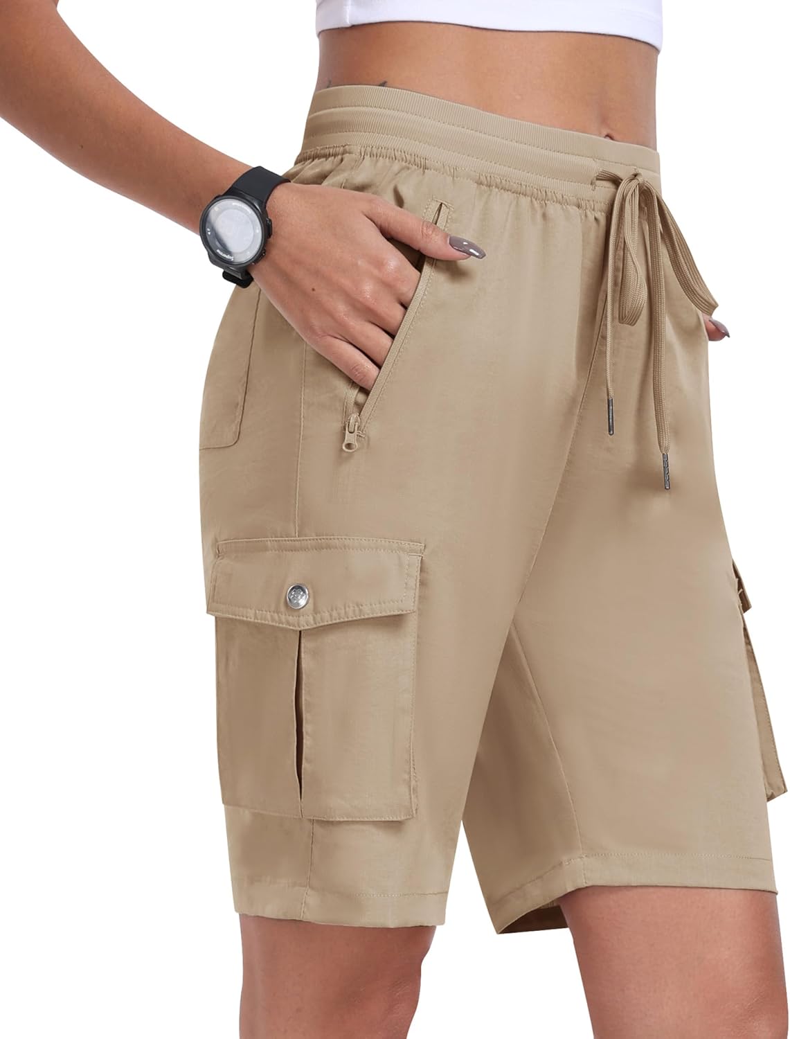 MoFiz Women 10" Summer Outdoor Athletic Cargo Short with Zipper Pocket Golf Tennis Travel Casual Short