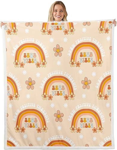 Miniatura 16 de Manta de vellón Kawaii Mushroom Boho – Hippie Groovy Floral Sherpa Queen – 60s 70s Retro Vintage Theme Throw – Chic Daisy Flower Plush Geometric