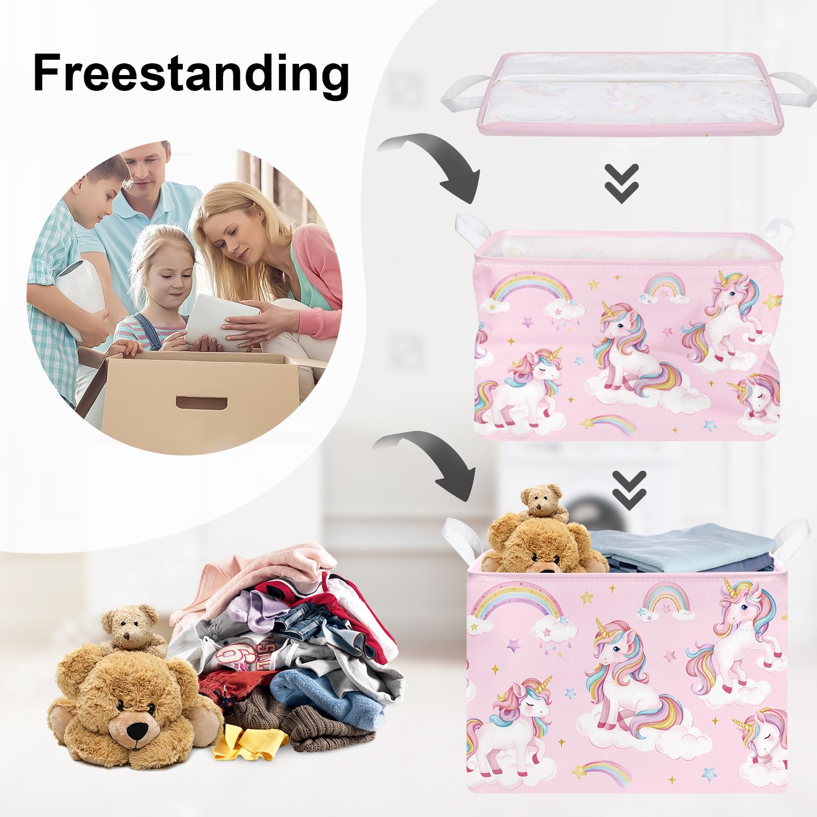 HUUMONSS Adorable Unicorn Storage Basket for Parents Organizing Kids Toys Clothes Large Girls Gift Toy Box Bin Laundry Hamper for Bathroom Shower,Stars,36L - Image 3