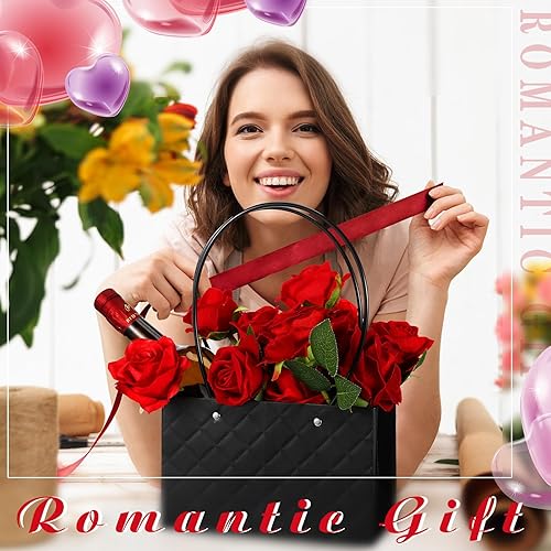 Miniatura 3 de Geelin 30 bolsas de regalo de flores, bolsas de ramo de papel, caja de flores rectangular para arreglos, caja de ramo impermeable con asas,