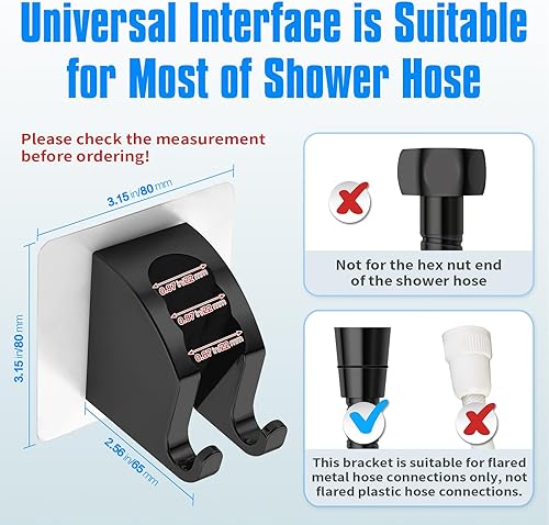 Miniatura 2 de JONKEAN Soporte de cabezal de ducha de mano con 2 ganchos para colgar, soporte de cabezal de ducha adhesivo fuerte, soporte de varilla de ducha