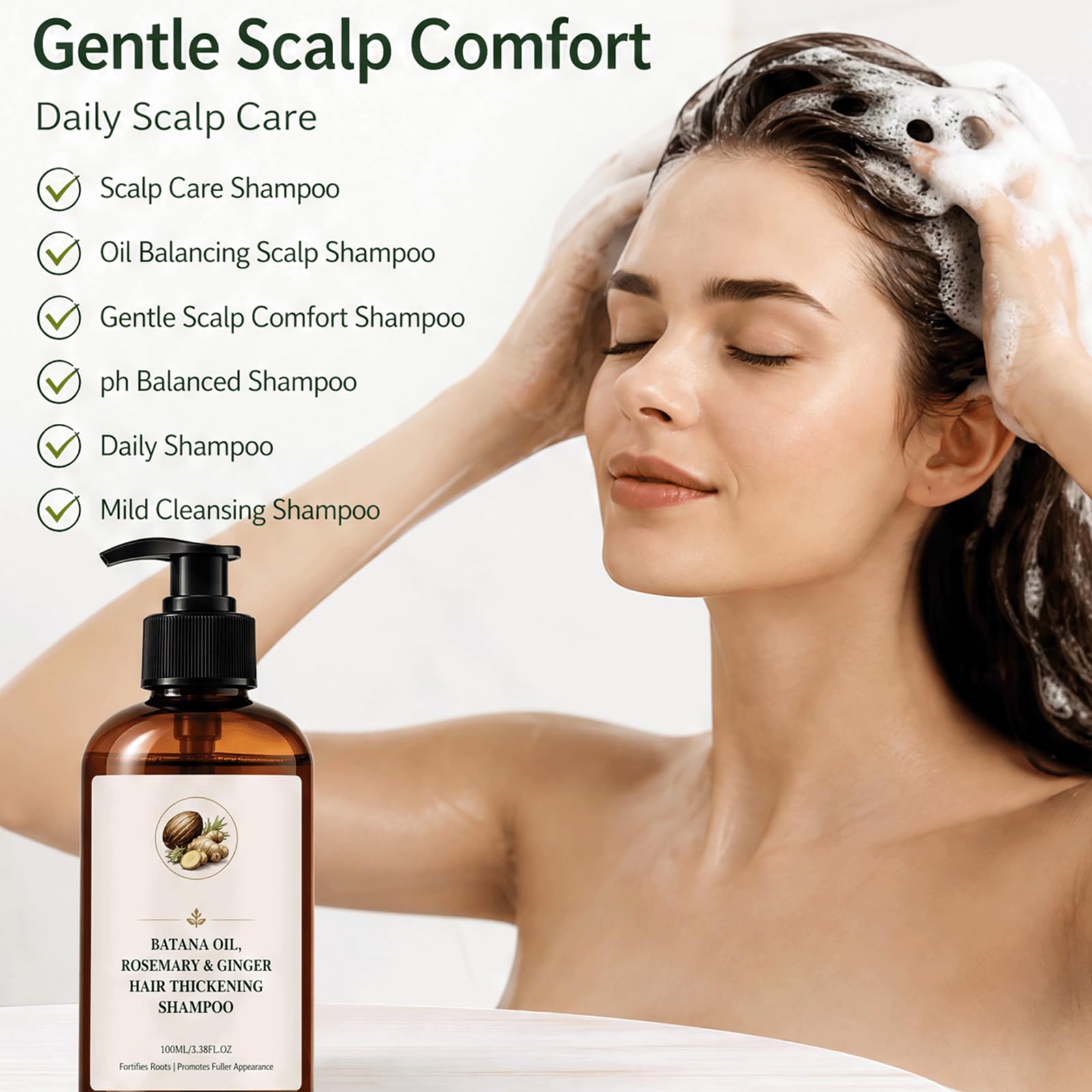 Batana Oil Rosemary Imbirowy Szampon Volumizing Thin Hair Root Boost - Naturalny ziołowy szampon zagęszczający dla kobiet, Delikatna roślinna codzienna pielęgnacja skóry głowy, (5 szt)