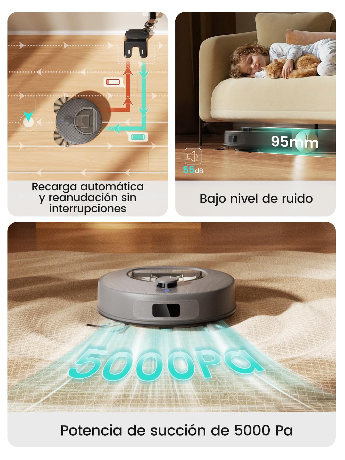 Lefant M330 Plus Robot Aspirador y Fregasuelos 3 en 1, 5000 Pa de Potencia, Navegación dToF, 150 min de Autonomía, Anti-enredos para Mascotas, WiFi/App/Alexa, Gris