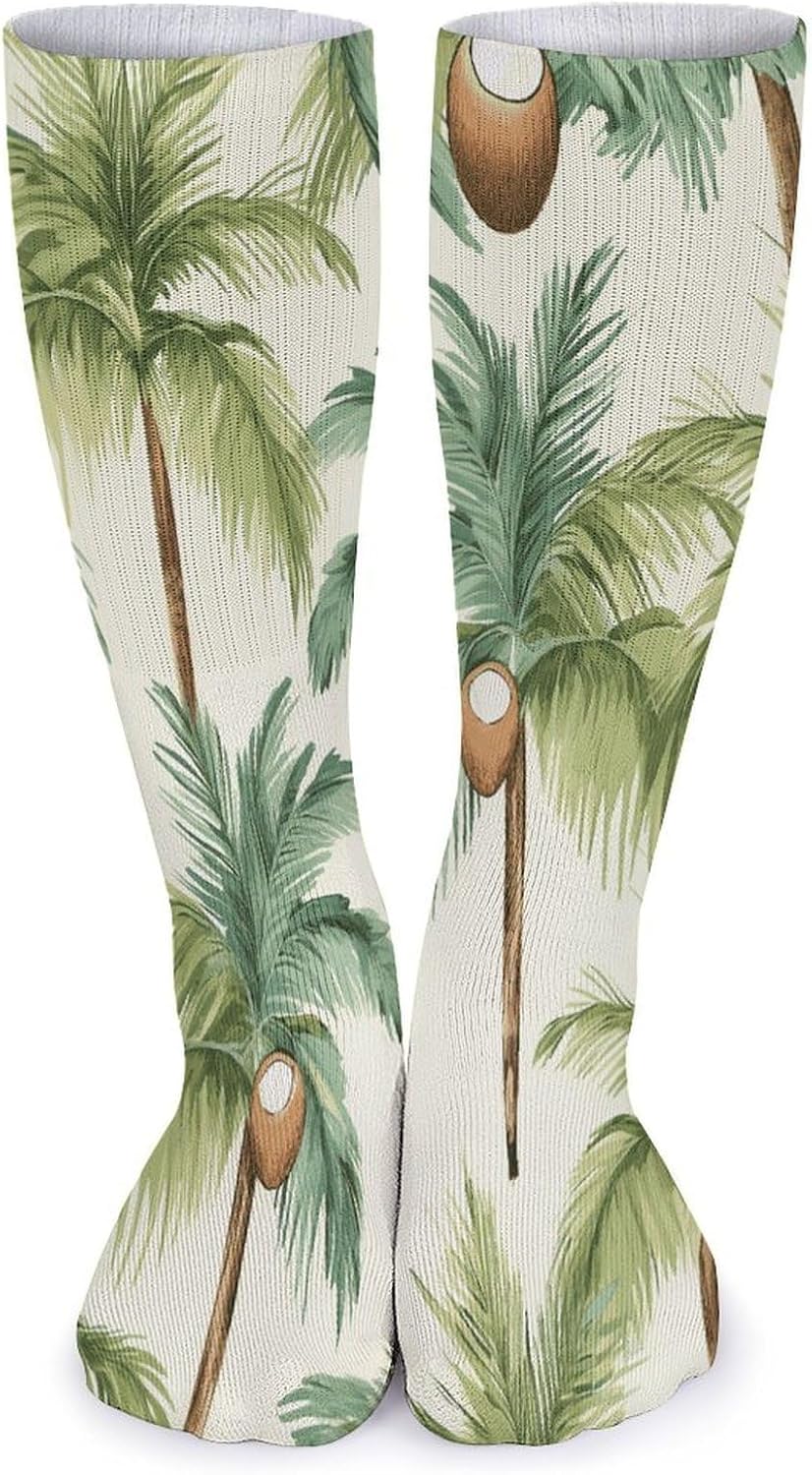 Summer Coconut Tree Knee High Socks Cozy Knee High Socks Soft Mid-Length Sock for All Seasons Daily Wear Adult