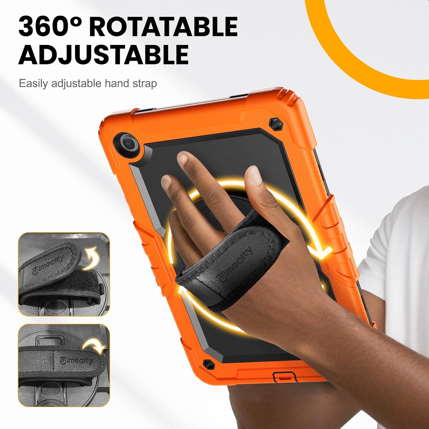 Timecity Case for Samsung Galaxy Tab A9 Plus 11 inch 2024: Sturdy Rugged with Screen Protector, Kickstand, Hand/Shoulder Strap Kids Case for Galaxy Tab A9 Plus/ A9+(SM-X210/X216/X218) - Orange