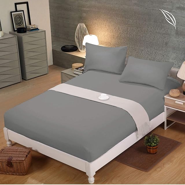 Shenaaya Fitted Sheet - Extra Deep Pocket 16 inch(40cm) with All-Around Elastic - Brushed Microfibre - Breathable, Anti-Wrinkle, Soft and Comfy Fitted Bed Sheet (Grey Single, 90 x 190 cm)