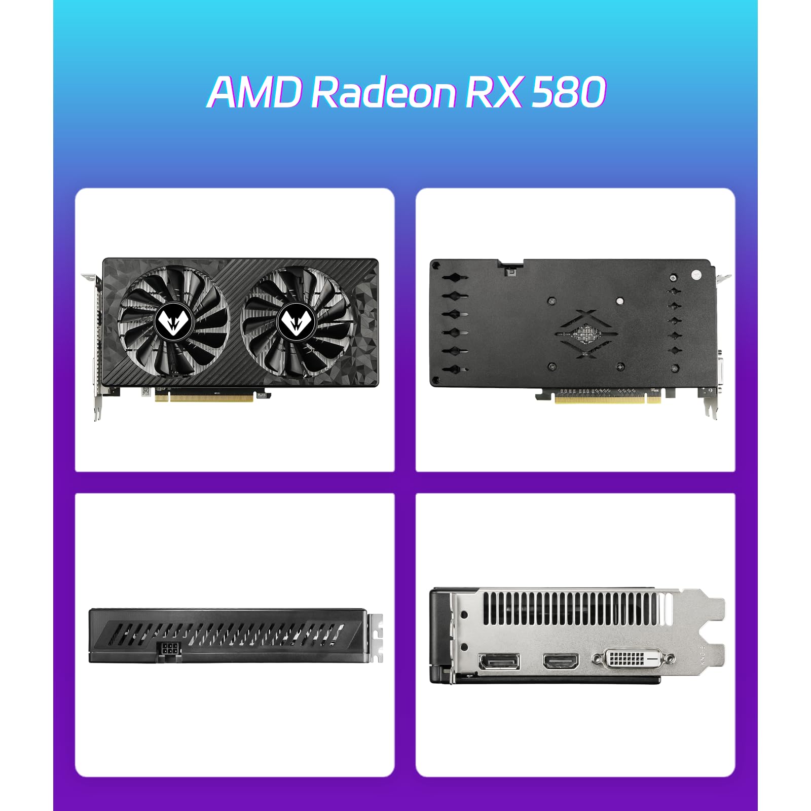 MOUGOL AMD Radeon RX 580 8GB GDDR5 Gaming Grafikkarte, HDMI/DP/DVI Port | Black 256-Bit 2048SP PCIe X16 3.0 GPU, HDMI/DP/DVI Triple Output, Dual Fan Cooling Video Card, for Windows 11/10/7 Desktop PC