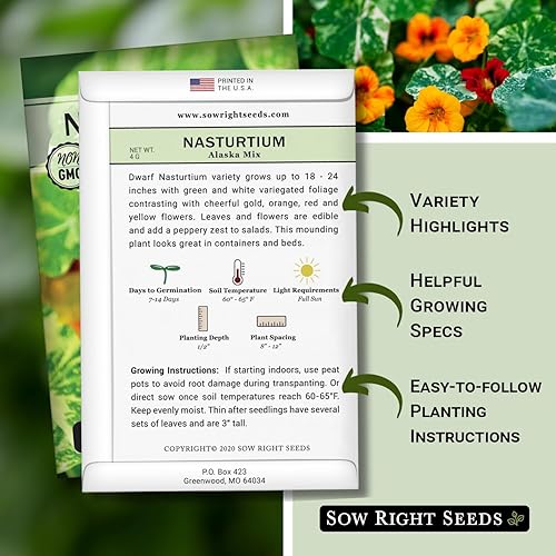 Miniatura 2 de Sow Right Seeds - Semillas de capuchina de Alaska para plantar - Instrucciones completas para plantar y cultivar un hermoso jardín de flores