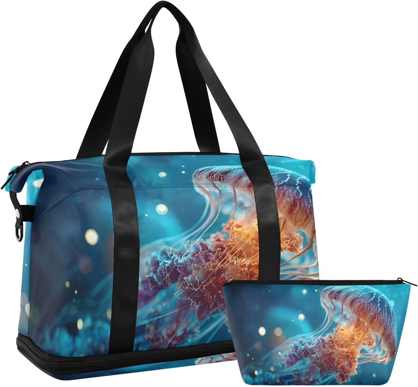 AIXIWAWA Duffel Bags Set Elegant Jellyfish Printed for Gym Travel with Shoes Compartment Large Capacity