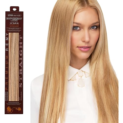 JULY SALE- EURONEXT Clip in hair extensions, 100% Remy human hair, 14 inches, Straight, Curly, Blonde Frost