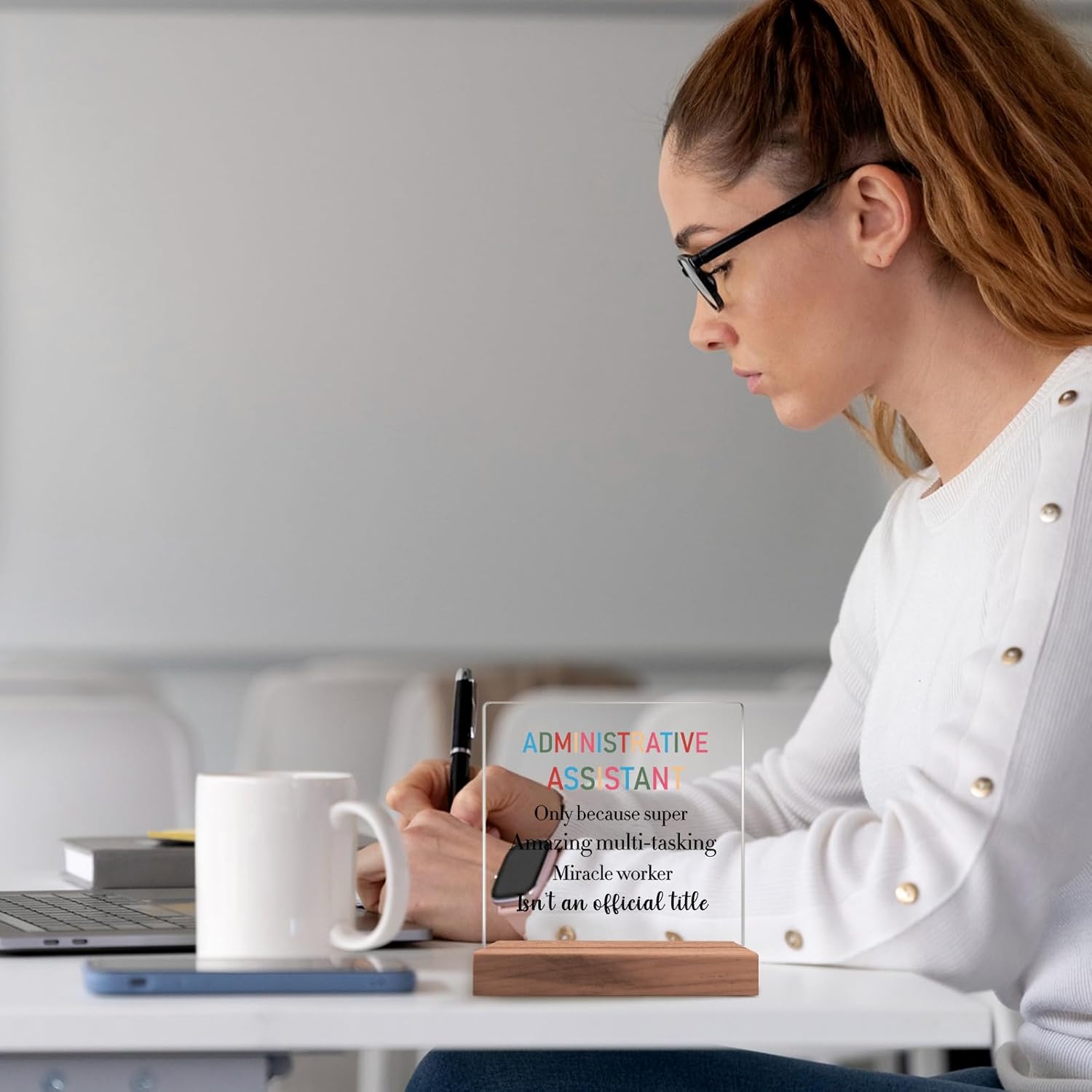 Administrative Assistant Gifts, Secretary Appreciation Gifts for Women, Clear Acrylic Sign with Wooden Stand for Secretary Desk Table Shelf Decoration Office - Image 4