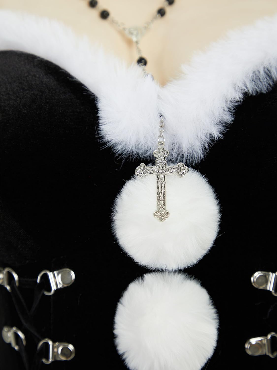 MEOWCOS Gothic Halloween Costume Bodysuit Skirt Set Dark Furry Christmas Set with Hat Choker Gloves