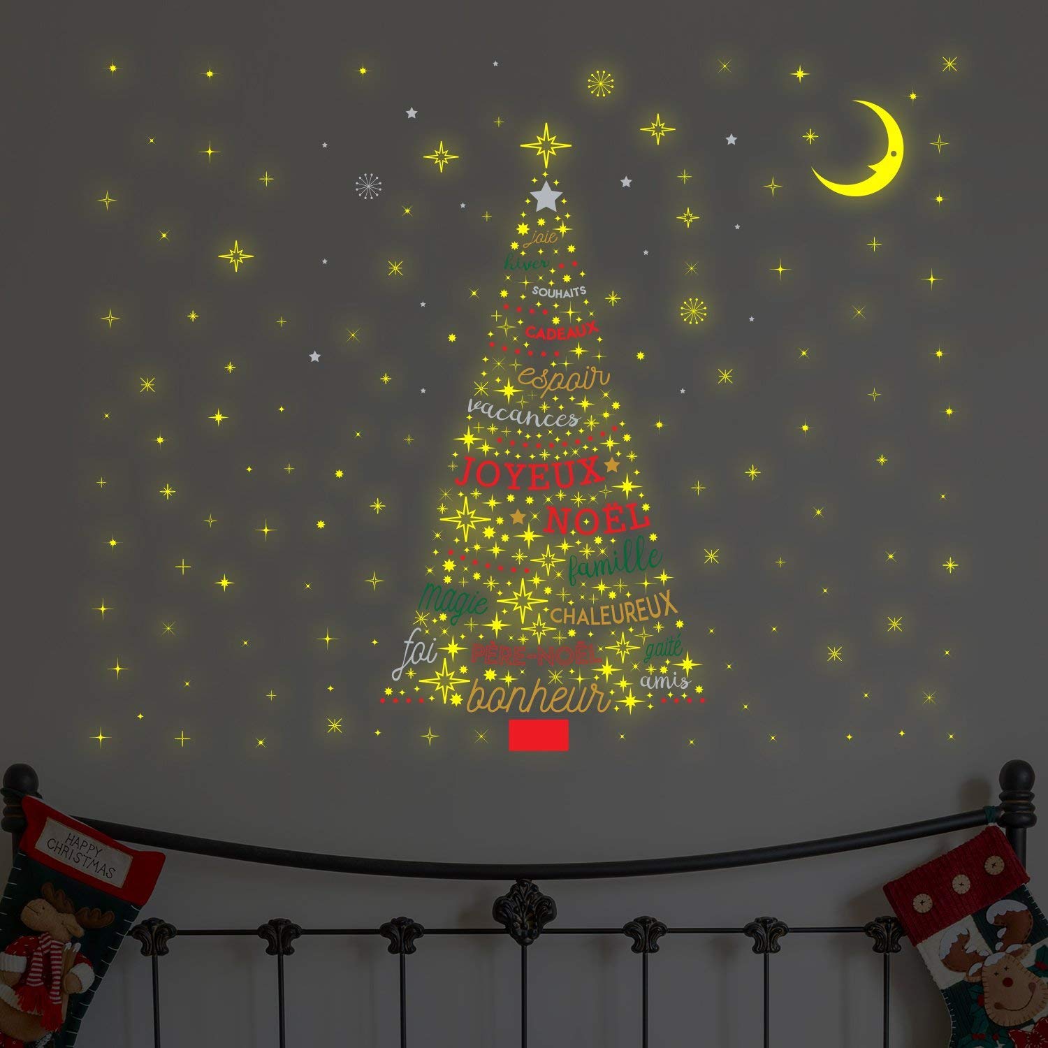 Wallflexi Christmas Decorations Wall Stickers " Christmas Glow Tree -French Quotes " Wall Murals Decals living Room Children Nursery School Restaurant Cafe Hotel Home Office Décor - Image 2
