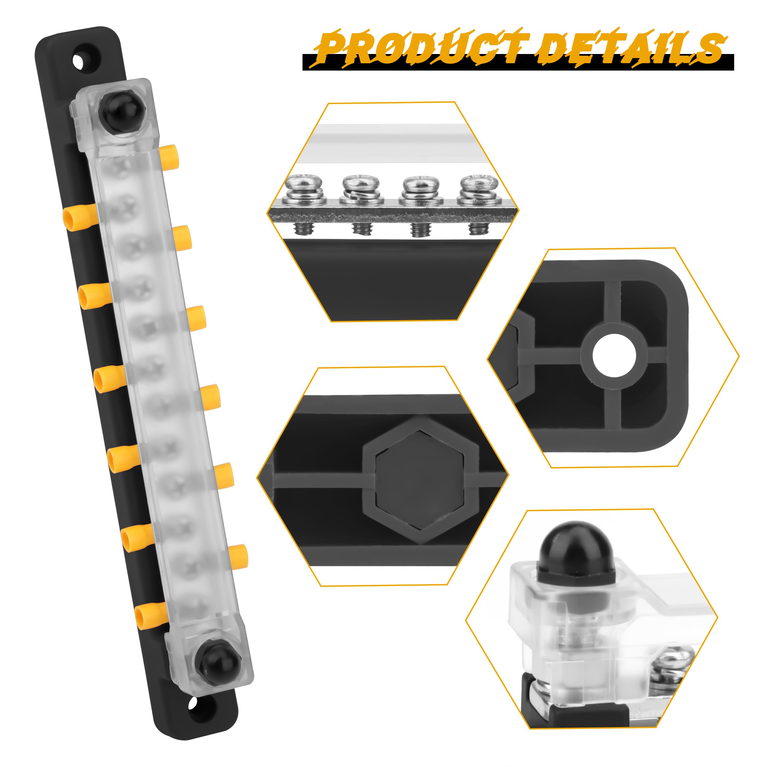 QIMEI-SHOP Bloques de Distribución de Energía 12V-48V Caja de Distribución de Barra Colectora BusBar 150A con 12 x M4 Pernos de Terminal para Automóvile Barco Negro