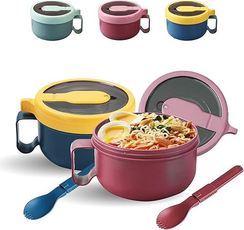 Juego de tazones de ramen para microondas y palillos con tapa, aptos para microondas, fideos o tazones de sopa, cocina de ramen, oficina,