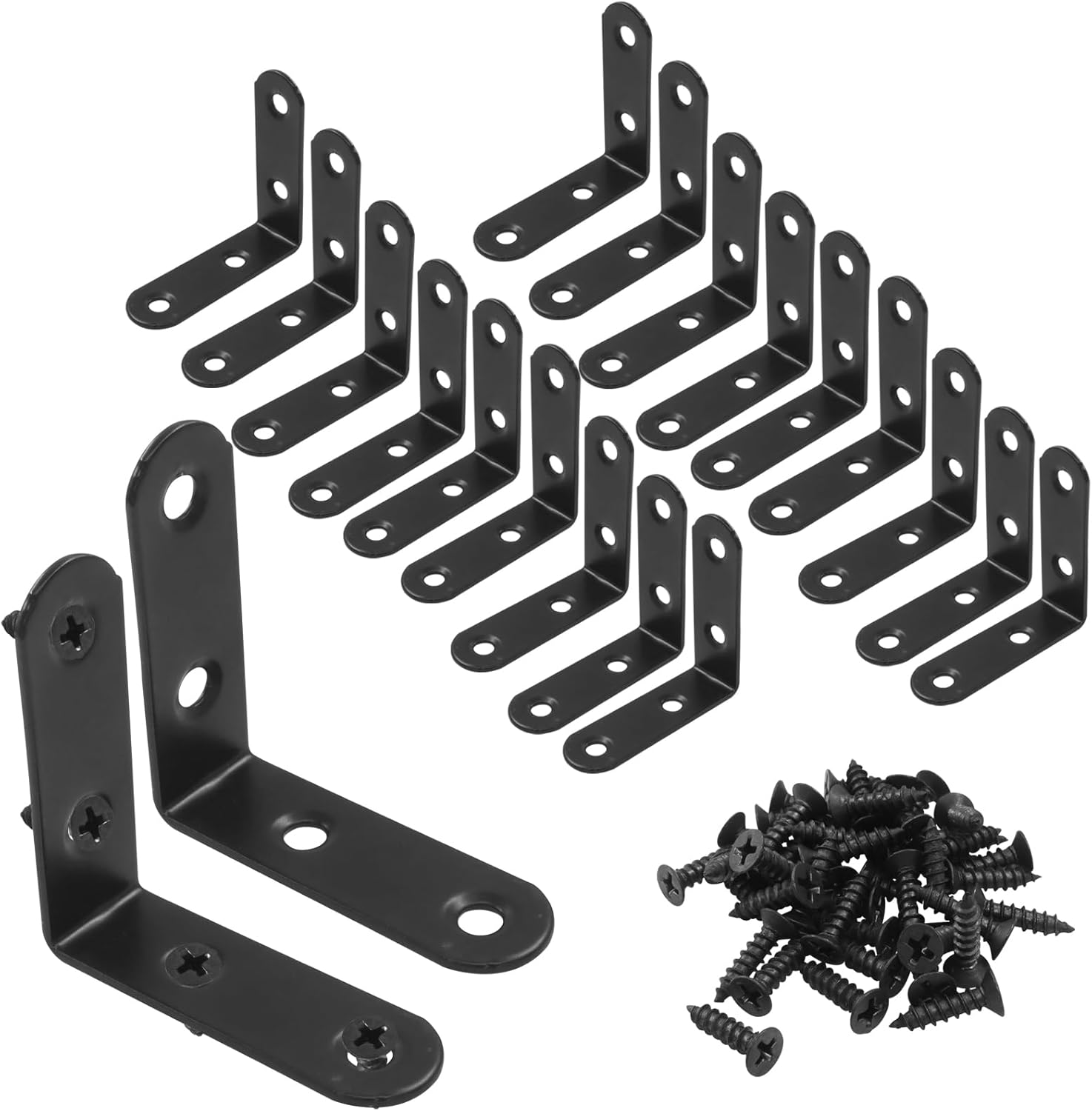 20Pcs L Bracket Right Angle Corner Brace, 2 x 2 Inch Heavy Duty Stainless Steel Black Corner Braces for Shelves, Furniture, Cabinets & Wood Projects