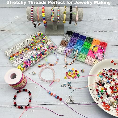 Miniatura 7 de Cordón elástico para pulseras, cuerda elástica de 0.039 in x 330 pies, cuerda elástica de arcoíris resistente para hacer joyas, collares, cuentas y