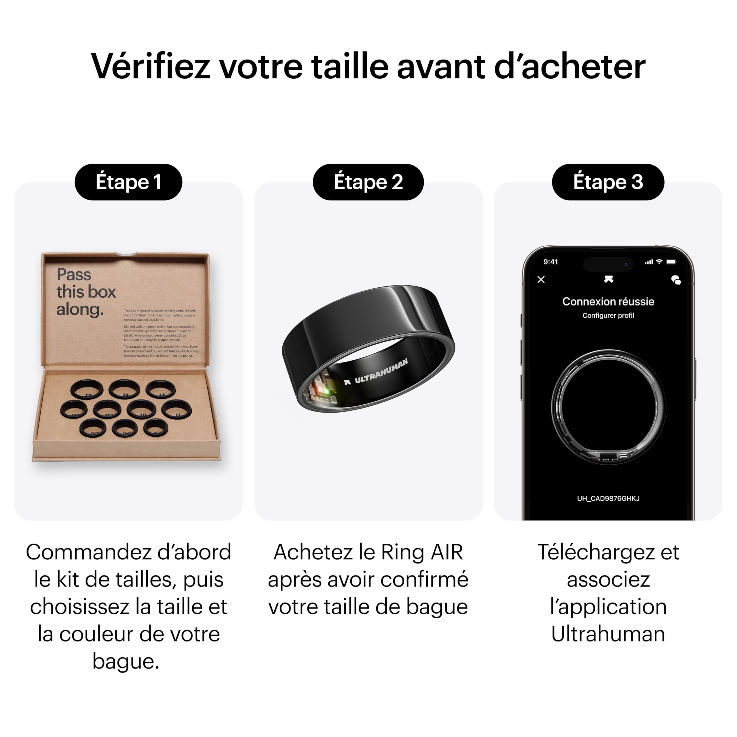 ULTRAHUMAN Ring AIR – Bague connectée de Suivi de santé, Choisissez d’Abord Votre Taille grâce au kit de Mesure ; Suivi du Sommeil ; Bague Intelligente pour Hommes et Femmes (Noir Aster, 12)