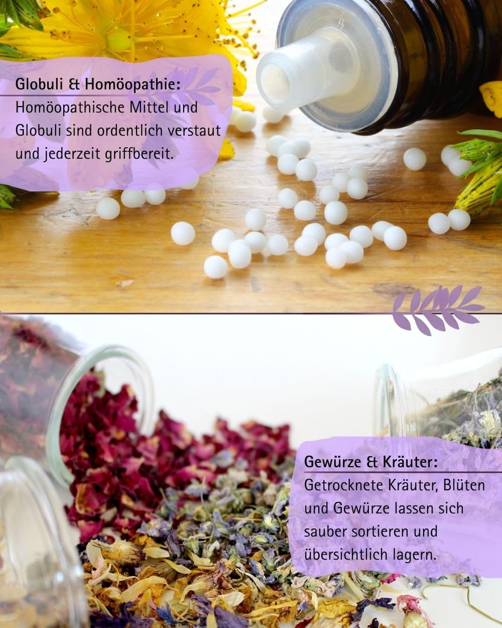 Homeopatía - Botiquín clásico con 20 cristales transparentes para glóbulos de piel burdeos