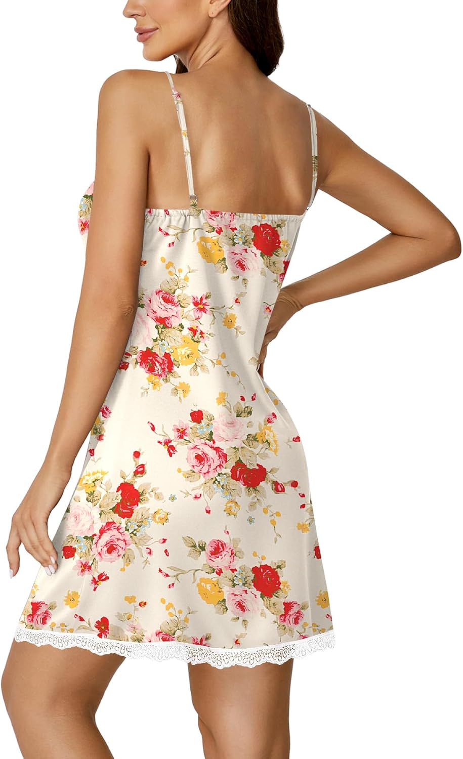 Vrtige Women's Sexy Lace Strap Babydoll Chemise Nightgown Lingerie V Neck Full Slip Nightdress - Image 2