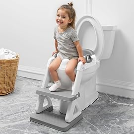 Potty Training Seat with Step Stool Ladder for Kids and Toddler,Wiifo Sturdy Potty Ladder with Soft Padded Cushion for Toddler Boys and Girls(Light Grey) 2025 New Version