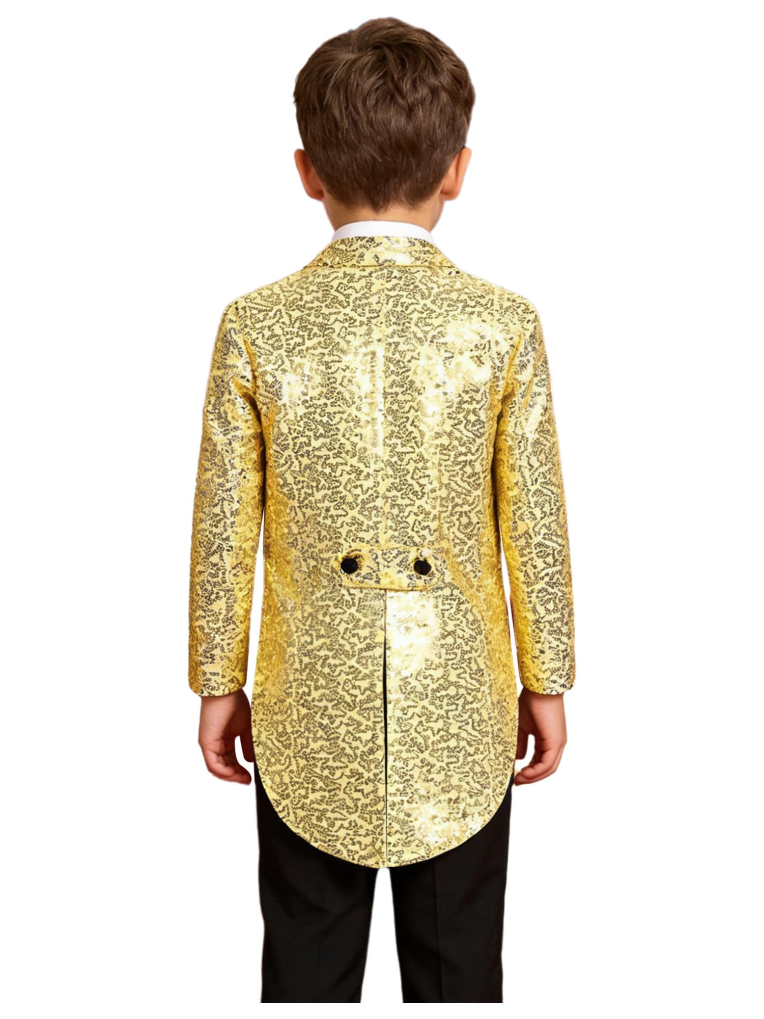 IEFIEL Esmoquin de Lentejuelas para Niño Chaqueta de Fiesta Vestir Formal de Boda Cóctel Chaqueta de Mago Disfraz de Fiesta Carnaval 5-16 Años Dorado 13-14 años