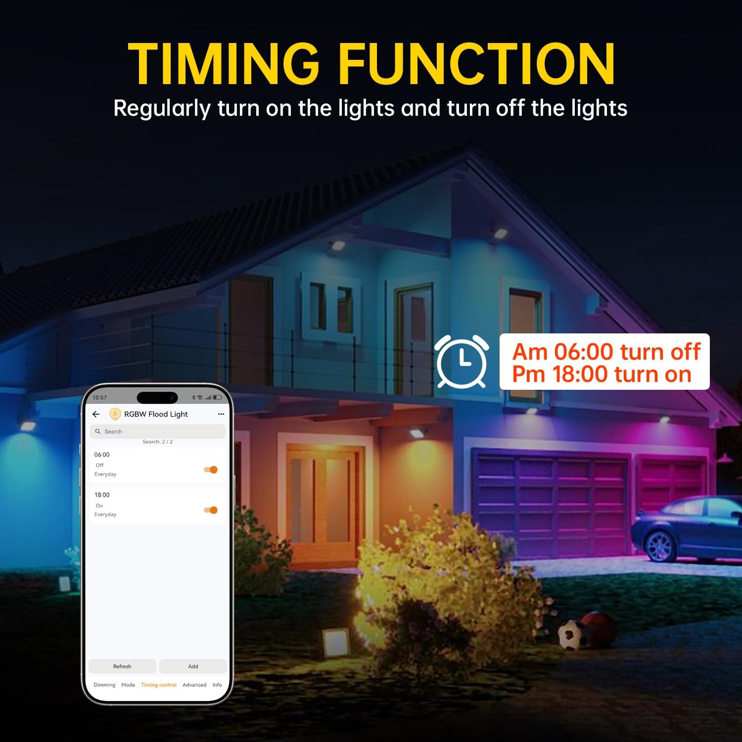 FastDeng LED Flood Light Outdoor 80W RGB Color Changing, Smart Floodlights RGBW 2700K 8000LM Warm White & 16 Million Colors, 43 Modes Stage Lights, Grouping, Timing, IP66 Waterproof (2 Pack)