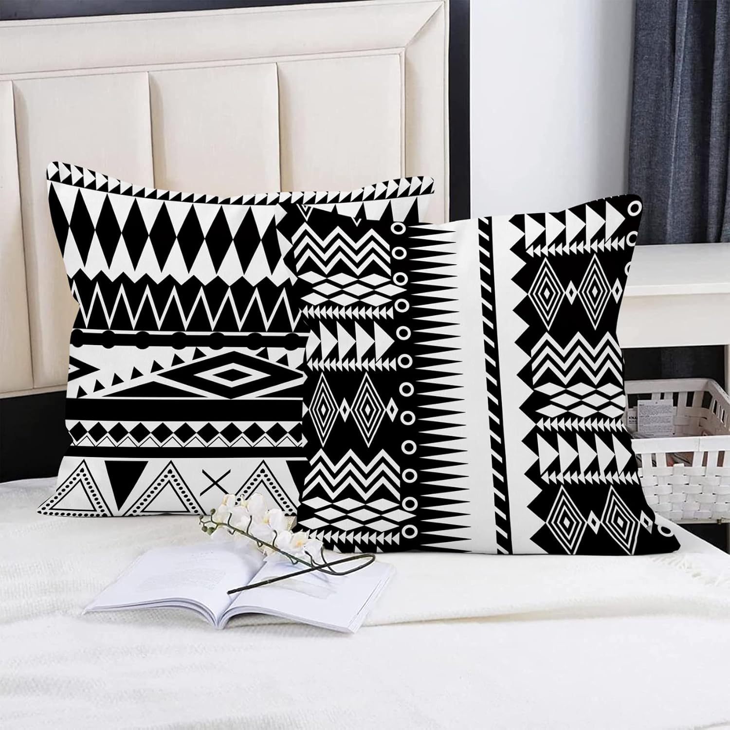 Black and White Geometric Pillow Covers 18x18 Set of 4 Abstract Line Modern Art Throw Pillow Cover Aesthetic Decorative Pillowcases Couch Cushion Case for Bedroom Living Room Outdoor Sofa Home Decor