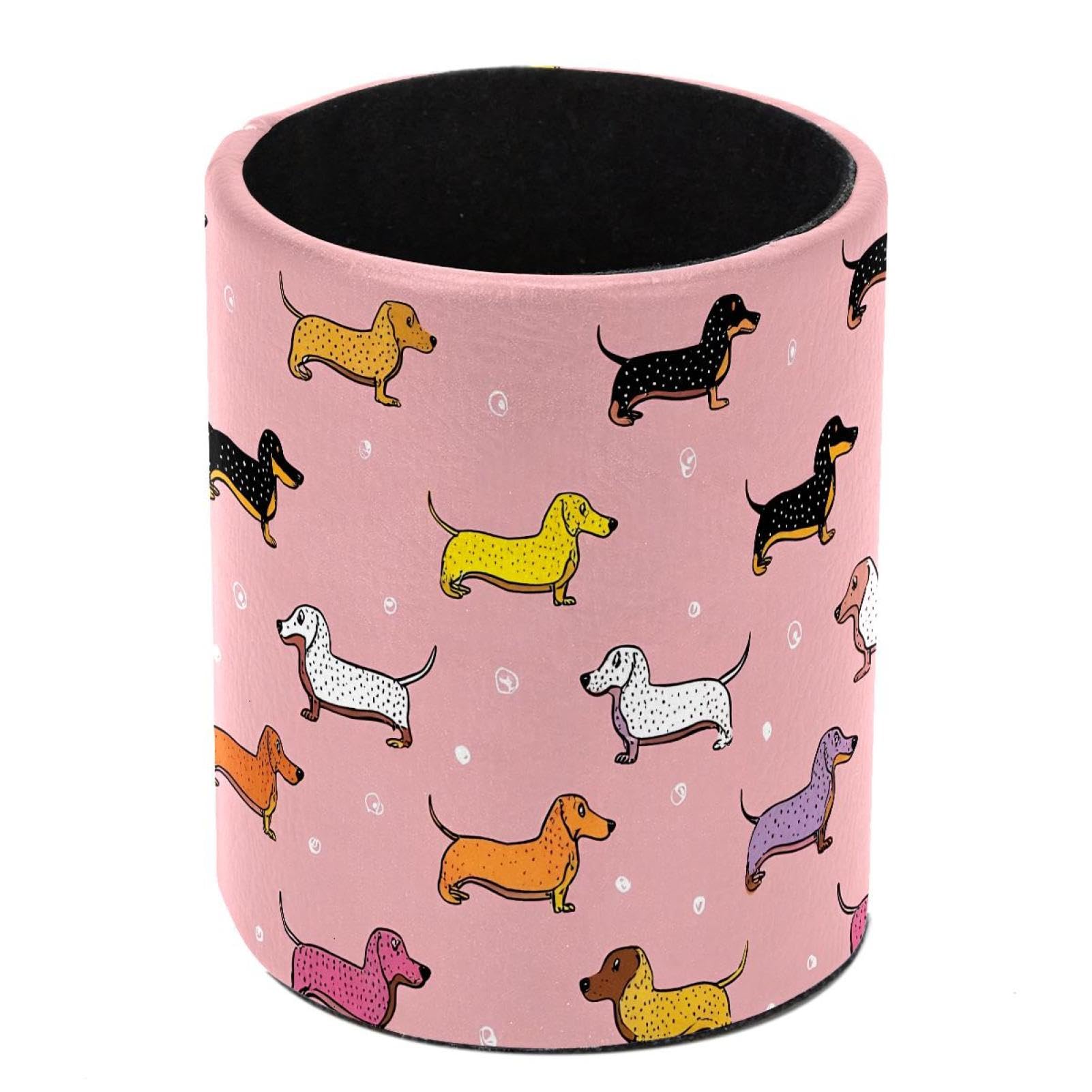 HEOEH Dachshund Pen Holder for Desk, PU Leather Pencil Holder Pen Cup Marker Holder Makeup Brush Holders, Desk Accessories & Workspace Organizers for Home, Office