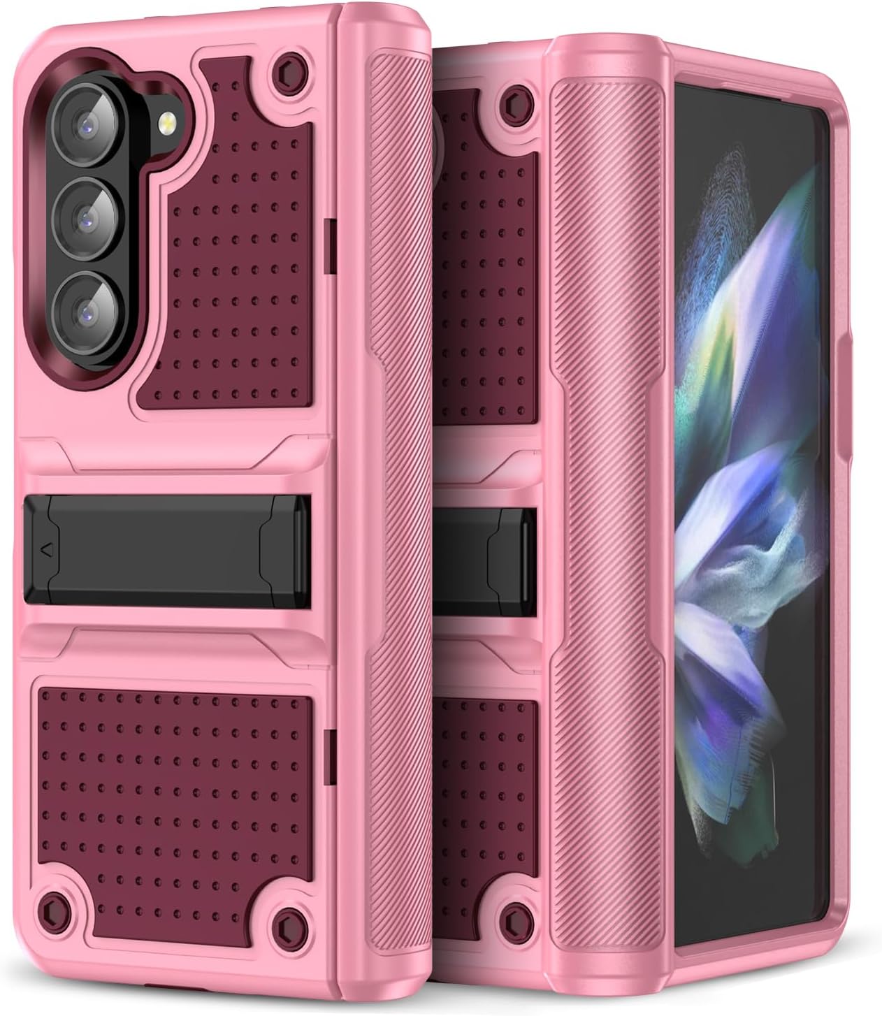 for Samsung Galaxy Z Fold 5 Case, Shockproof 2 in 1 Silicone Rubber with Hard PC Rugged Full Body Protection Phone Cover for Samsung Galaxy Z Fold 5, Pink(YZ-53)