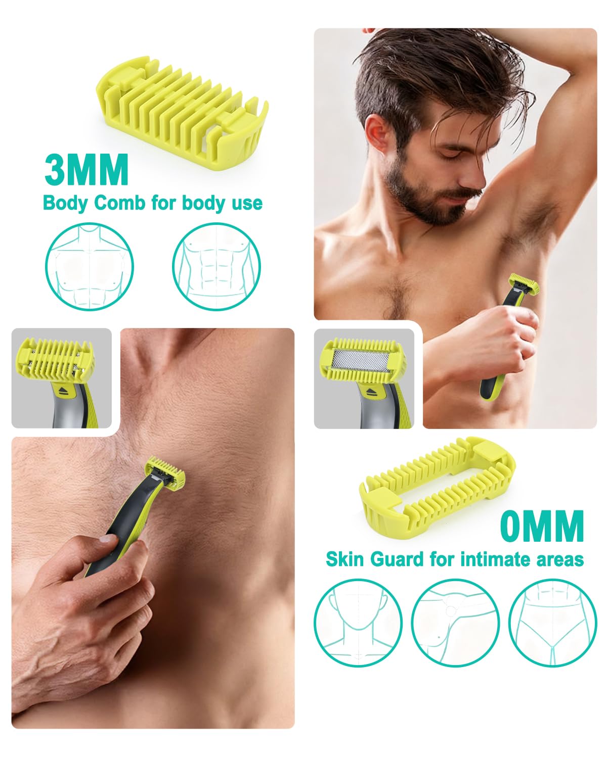 Guard Combs Kit with Case Compatible with Philips Norelco OneBlade Handles, 1/2/3/5mm Guide Combs, 0/3mm Body Comb and Protective Cap for Electric Shaver Accessories for Men (7 Pcs)