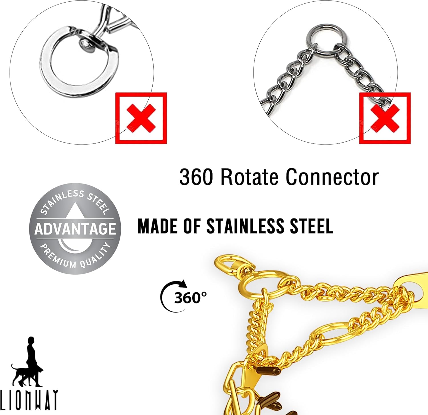 Gold Plated Stainless Steel Dog Collar, Quick Release Buckle, Adjustable 14-16 Inches, Durable & Rust-Proof