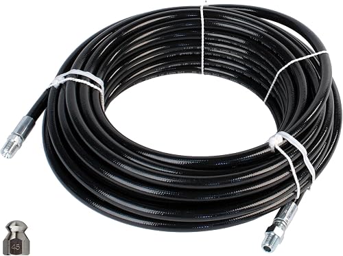 Sewer Jetter Kit 1/4" NPT x 100' Hose & 4.5 Orifice Button Nose Nozzle 4000 PSI
