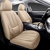 Car Seat Covers Full Set, Seat Covers for Cars, Beige Car Seat Covers Front Seats and Back Car Seat Protector Waterproof, Leather Car Seat Cushion Universal Fit for Most Cars