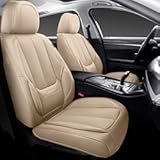 Car Seat Covers Full Set&comma; Seat Covers for Cars&comma; Beige Car Seat Covers Front Seats and Back Car Seat Protector Waterproof&comma; Leather Car Seat Cushion Universal Fit for Most Cars